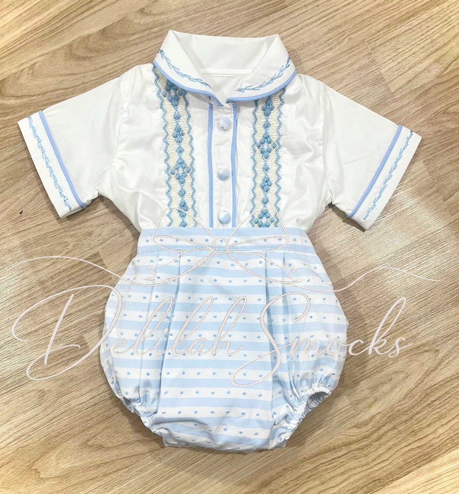 Blue Swiss Dot Romper