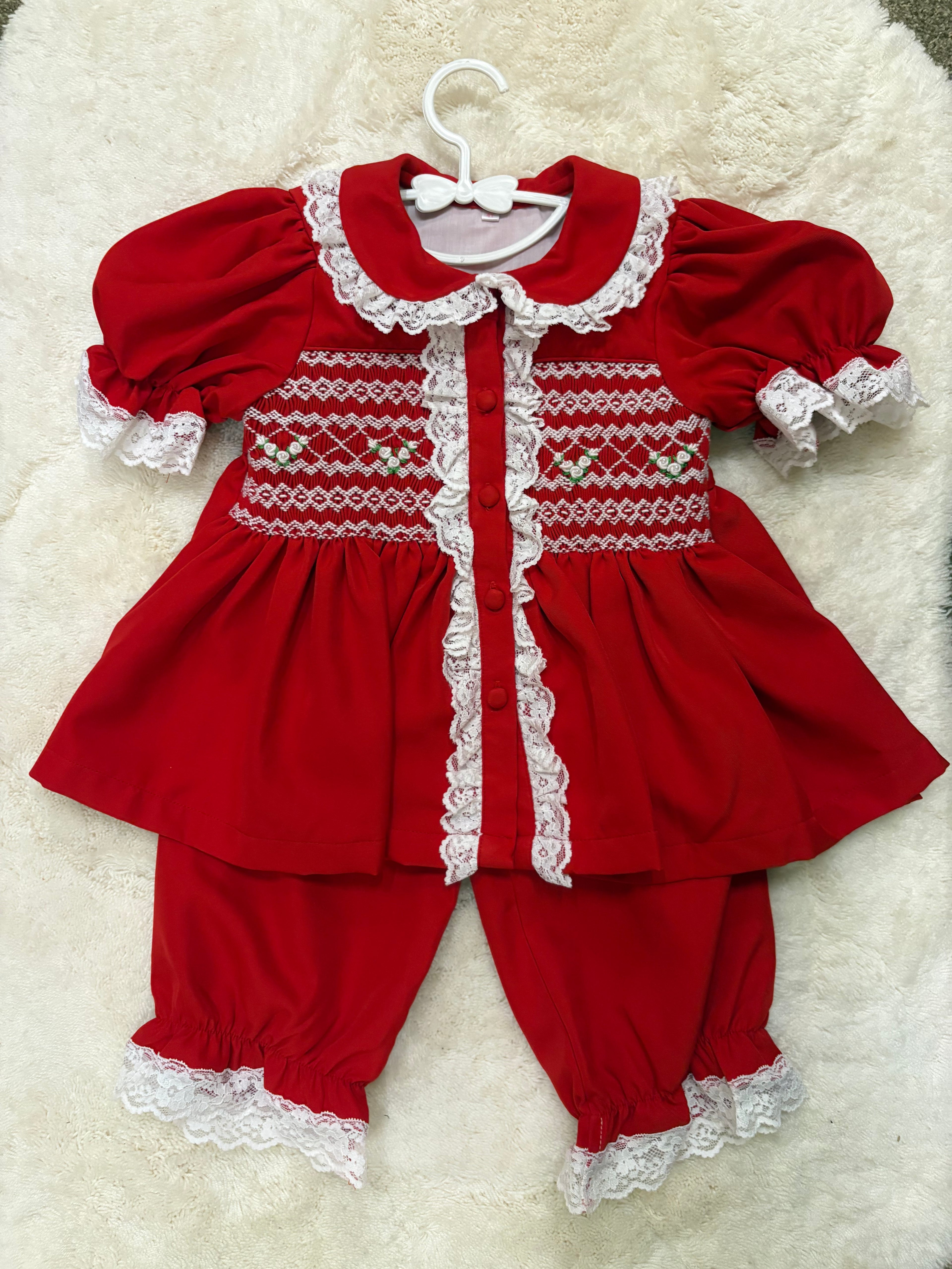 Red smocked pyjamas