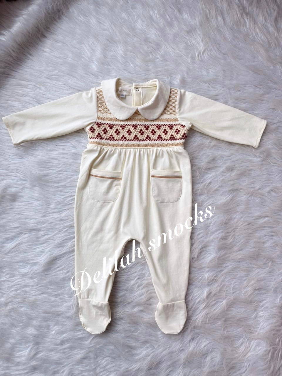 Boys smocked baby grow
