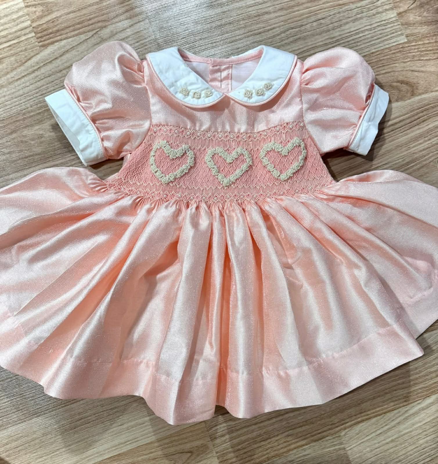 Girls Pearl Heart Smocked Dress