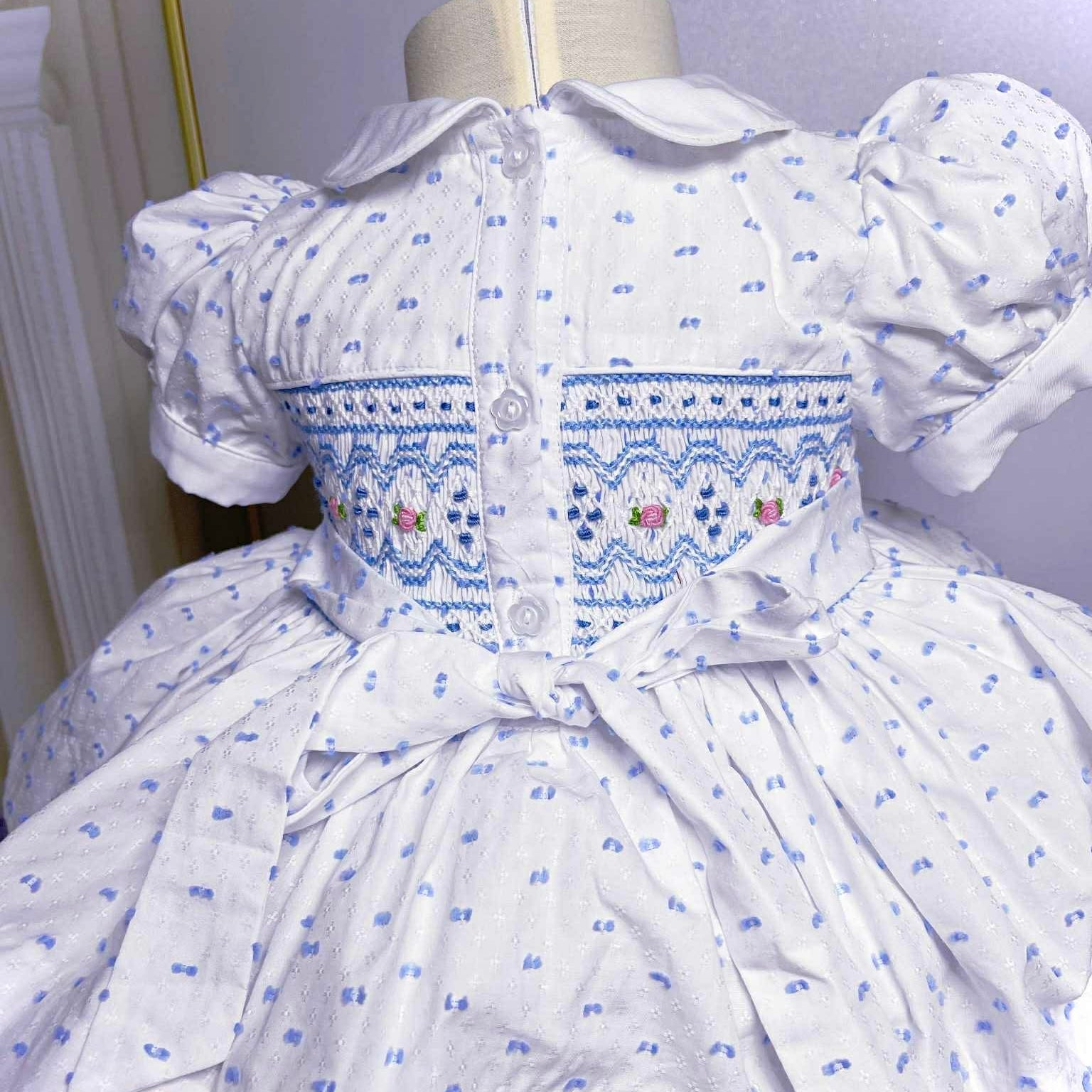 Girls Blue Smocked Dress